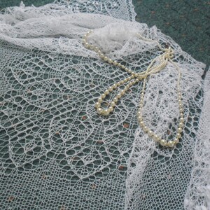 Triangular lace shawl, hand knitted lace shawl,Shawl with Haapsalu nupps, wedding shawl,bridal stole,bright white or any other colour image 5