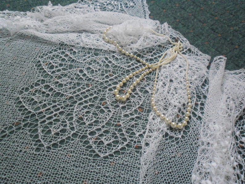 Triangular lace shawl, hand knitted lace shawl,Shawl with Haapsalu nupps, wedding shawl,bridal stole,bright white or any other colour image 5
