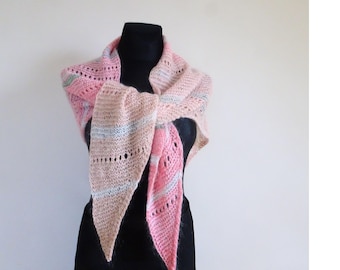 Scialle in mohair fatto a mano, Bactus rosa beige, sciarpa lavorata a maglia sulle spalle, Bactus di cotone, pronto per la spedizione