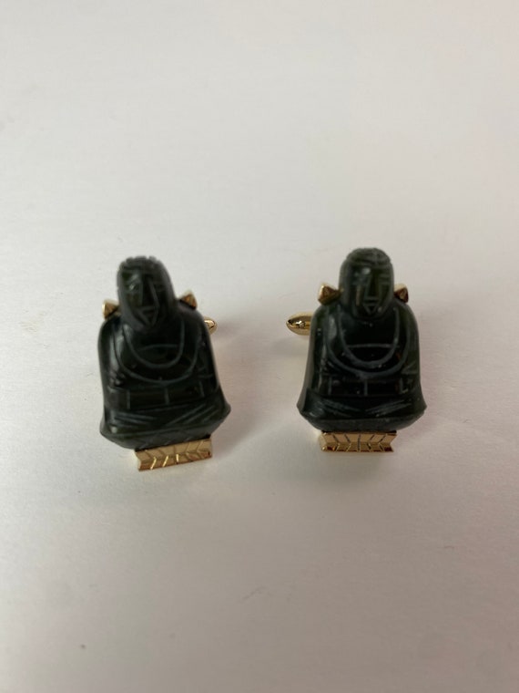 Vintage Jade Buddha Cuff Links