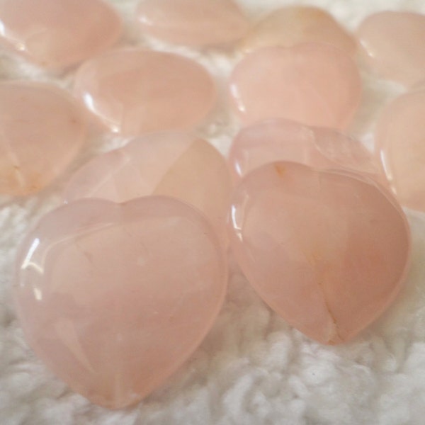 Flat Rose Quartz Pink Stone Heart Beads - Jewelry Suppplies