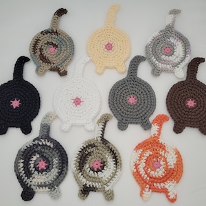 Cat Butt Coaster Set, Crochet Coasters set of 4, Gift for Cat Lovers, Whimsical Funny Coasters, Housewarming Gift, Cotton Coasters, Handmade