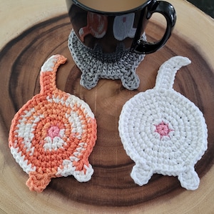 Cat Butt Coasters Set of 2, Crochet Cat Butt, Gift for Cat Lovers, Whimsical Funny Coasters, Housewarming Gift, Cotton Coasters