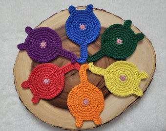 Rainbow Cat Butt Coaster Set, Set of 6 Crochet Coasters, Gift for Cat Lovers, Whimsical Funny Coasters, Handmade Cotton Coasters