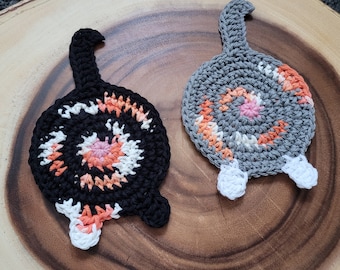 Cat Butt Coasters Set of 2, Crochet Calico Cat Butt, Gift for Cat Lovers, Whimsical Funny Coasters, Housewarming Gift, Cotton Coasters