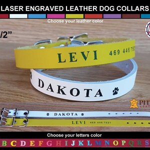 Leather Collars for Puppies - Quality Custom Leather Dog Collars - Laser Engraved Name Dog Collars - Personalized Leather Collar XS - USA