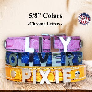 Small Puppy Collars with Chrome Name - Custom made Leather Collars for Small Dogs - Soft Puppy Collar - Bling  Dog Collars made in USA