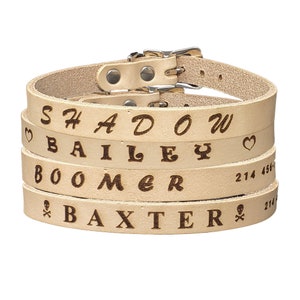 Custom  Leather Collar - Laser Engraved Leather Dog Collar - Personalized Leather Collar - Natural Leather Dog Collar 1/2 in - Made in USA