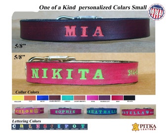 Personalized Puppy Collars - Custom made Leather Collars Small - Collars for Puppies, Cats, Small Dogs made in USA
