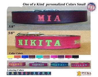 Personalized Puppy Collars - Custom made Leather Collars Small - Collars for Puppies, Cats, Small Dogs made in USA