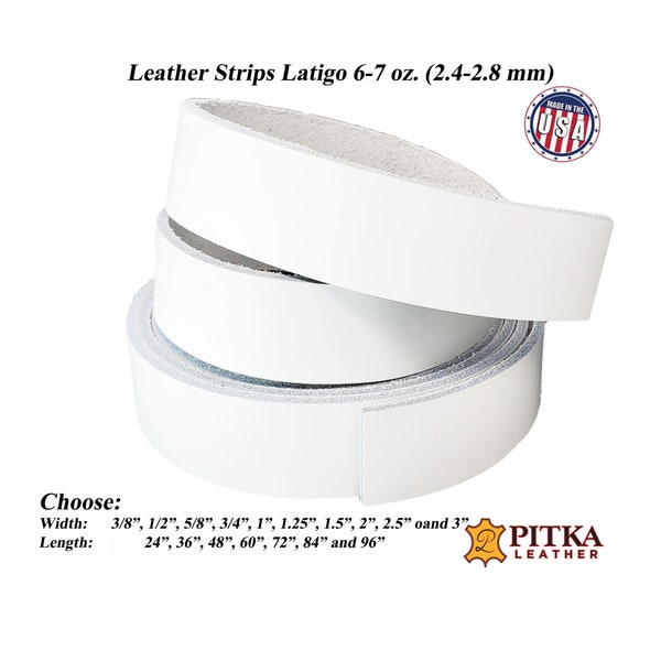 Leather Strips White Latigo 6-7 oz (2.4-2.8 mm)-Great for Belts-Dog Collars-Leashes-Purse straps-Guitar Straps-Hat Bands -Pitka Leather