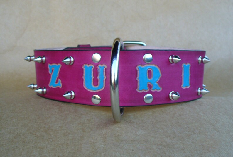 Custom Pit bull Collars Pit bull Spike Collar Blue Leather Etsy