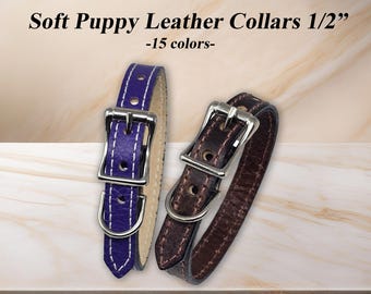 Soft Leather Puppy Collar XS: Toy Dog, Cat - Made in USA