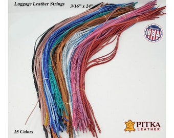 Leather Strips for Luggage Tags- Latigo Leather Luggage Strings 24 inch long  - Choose  String Color for Luggage Tags - Made in USA