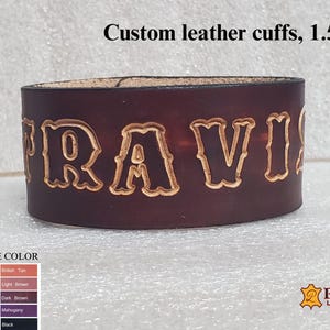 Men Leather Cuffs - Name Leather Band 1.5 in - Personalized Wristband for Women - Custom Leather Bracelet Made in USA