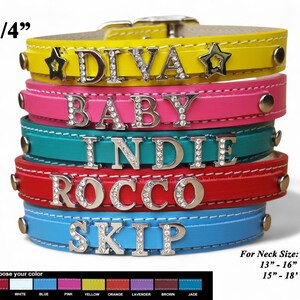 Custom Rhinestone Name Dog Collar: Bling Latigo Leather, Made in USA