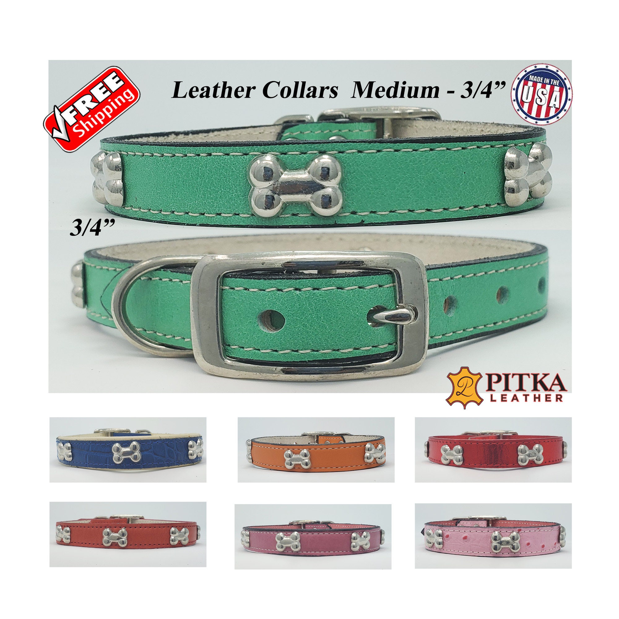leather dog collar with bones
