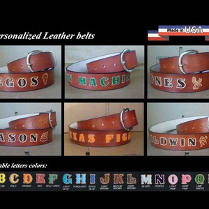 Custom Belts for Women or Man - Western Leather Belt Tan - Custom Name Belt - Unique Personalized  Belt Made in USA - max 20 icons included!