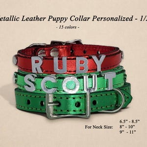Personalized Metallic Leather Toy Dog Collar : Bling Chrome Letters, USA Made
