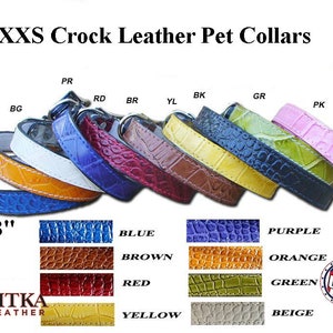 Puppy Collars in Crock Leather Design XXS - Fancy Collar for Tiny Dog, Teacup, Toy Dog - Pet Collars Handcrafted in USA - Quality Pet Collar