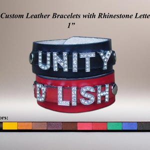 Personalized Rhinestone Leather Bracelet: Custom Name Cowhide Cuff
