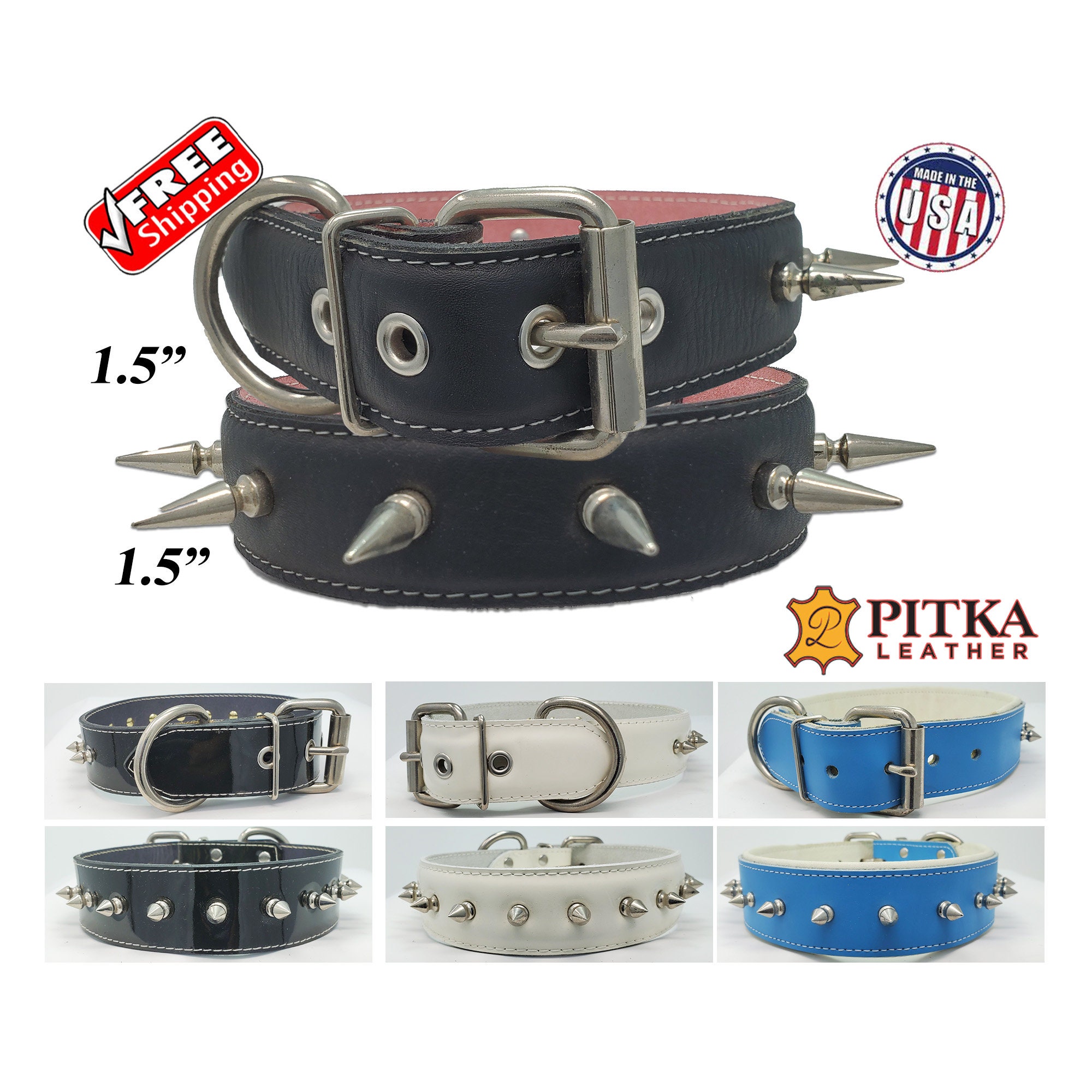 Spiked Leather Dog Collars Designer Collar For Pit Bull Etsy