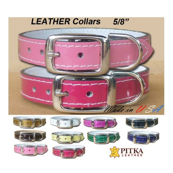 Soft Leather Dog Collars - Collars for Small Pets - Fashionable Patent Leather Puppy Collar - Soft Collars Made in USA - Adjustable Collar