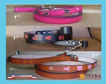 Custom Handmade 1" Leather Dog Leash - Leather Leash Personalized with Name - Matching Dog Leash for Big Dog Collars - Free shipping in USA