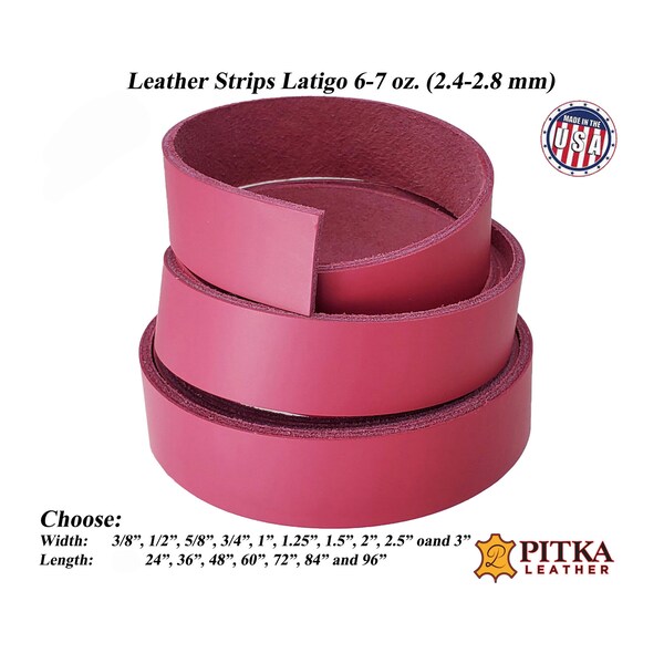 Pink Leather Strips Latigo 6-7 oz (2.4-2.8 mm) - Great for Belts - Dog Collars-Leashes - Purse straps-Guitar Straps-Hat Bands-FREE SHIPPING