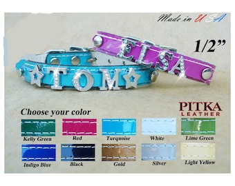 Bling Personalized Collars for Puppy XS - Rhinestone Name Collar for Toy Dogs - Custom Bling Puppy Collar made in USA - Soft Sparkly Collars