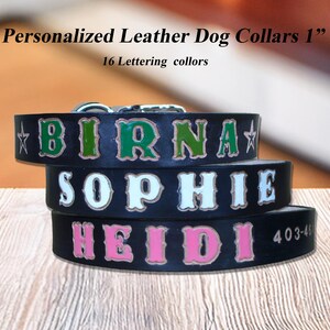 Personalized Black Leather Dog Collar: Custom Name, Embossed Charm
