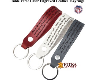 Scripture Verse Leather Keychains Laser Engraved 3/4" -Inspirational Christian Keychains -Bible Verse with Reference Number Leather Keychain