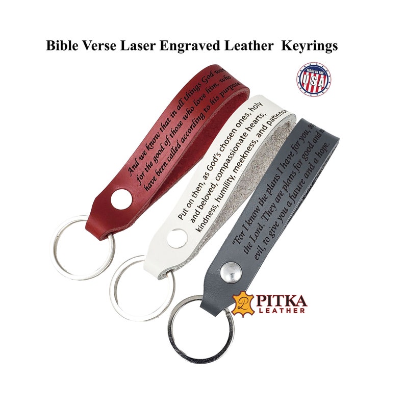 Scripture Verse Leather Keychains Laser Engraved 3/4