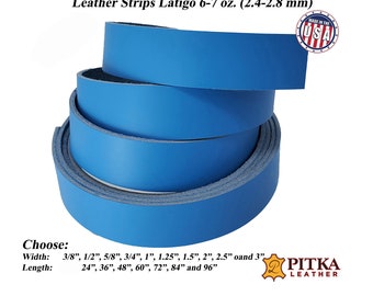 Light Blue Leather Strips Latigo 6-7 oz (2.4-2.8 mm)-Great for Belts-Dog Collars-Leashes-Purse straps-Guitar Straps-Hat Bands -Pitka Leather