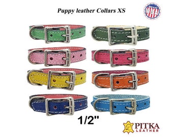 Puppy Leather Collar XS - Cute  Collars for Toy Dog, Cat - Leather Pet Collars Made in USA - Soft Pappy Collar - Quality Collar - CLEARENCE