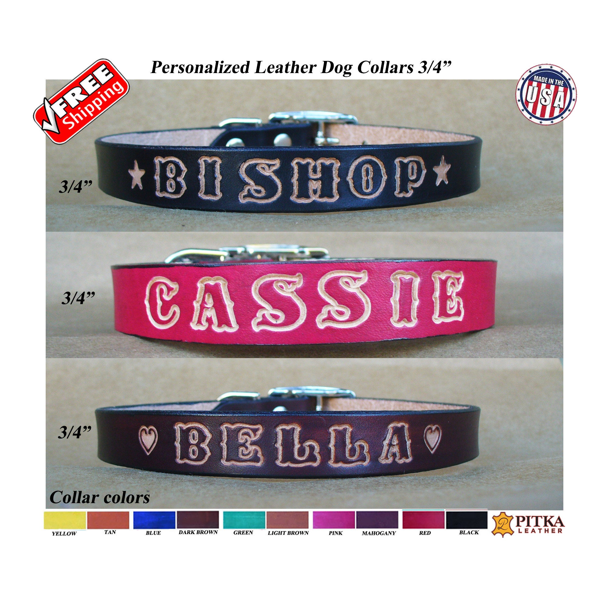 Personalized Leather Dog Collars with Name Made in USA Dog Etsy