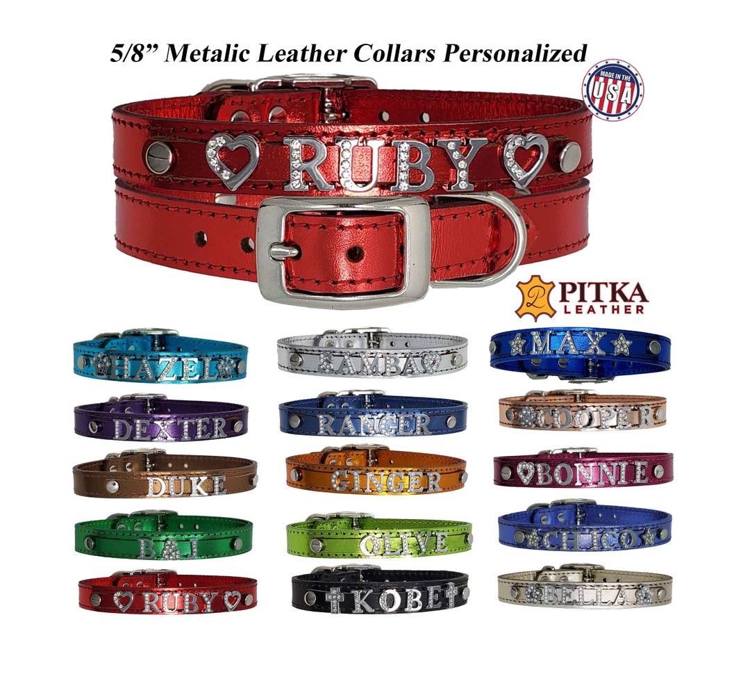 Personalized Dog Collars 5/8 in With Half Rhinestone Letters Cowhide