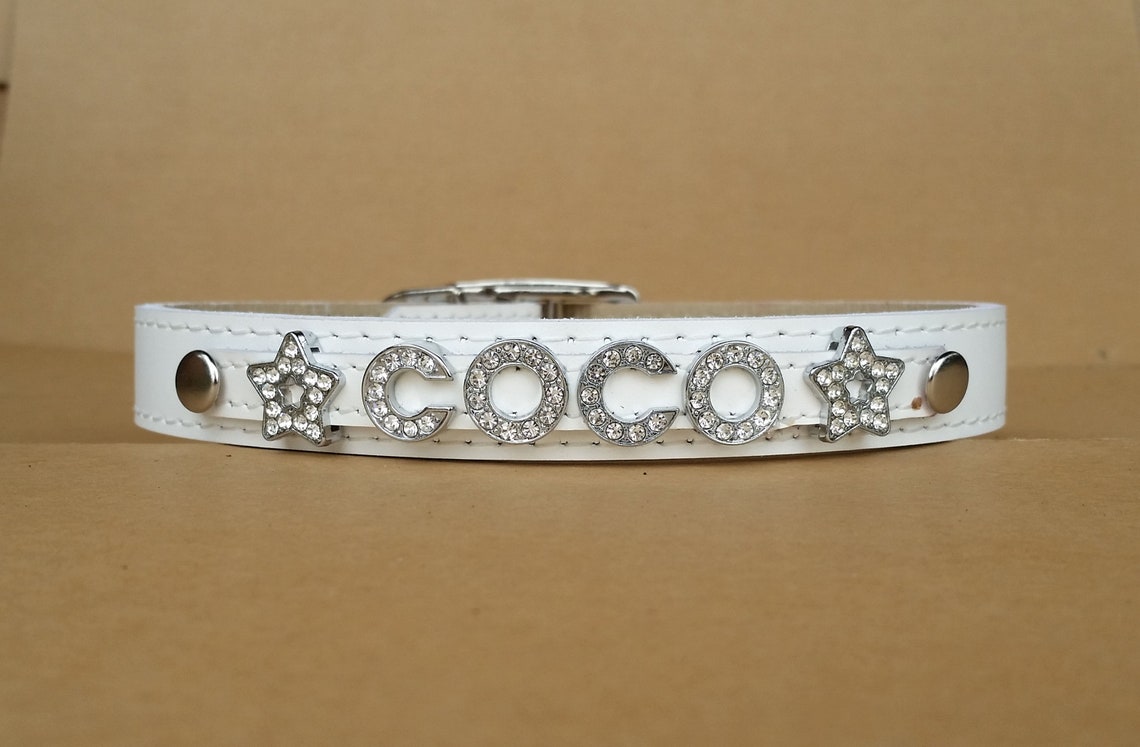 Personalized Rhinestone Dog Collars Custom Leather Collars Etsy