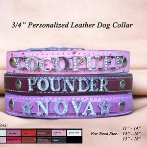 Personalized part Rhinestone Leather Dog Collar: Custom Bling Medium Pet Collar, USA Made