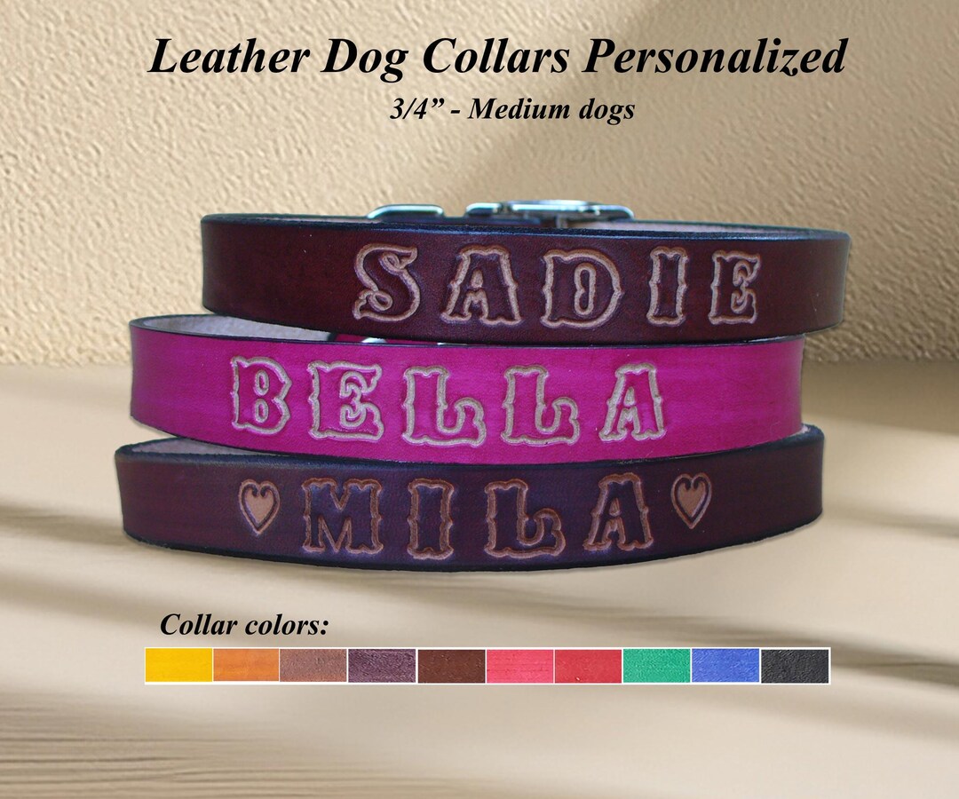 Personalized Leather Dog Collar: Custom Stamped, USA Made - Etsy