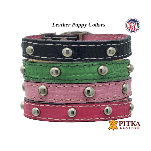 Puppy or Kitty Leather Collar with Studs - Fancy Pet Collars Handcrafted in USA - XS Designer Collars with Silver Studs - Soft Cat Collar