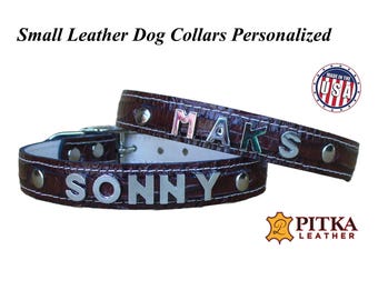 Personalized Leather Puppy Collar with Chrome Name – Made in USA