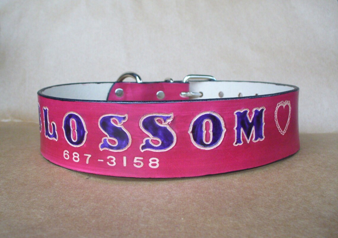 Pink Dog Collars With Name Custom Made XXL Leather Dog Etsy