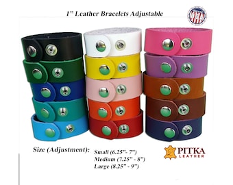 Leather Bracelets 1 inch w/2 snaps - 6 Pack Adjustable Leather Bracelets - Engraving Ready for Promotional, Business, Personalized Gifts