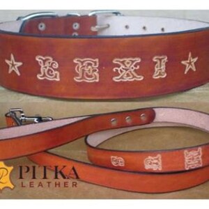 Leather Dog Collar and Leash Personalized Big Dog Collar Leash XXL Custom made Collar with Matching Leather Leash Free shipping in US image 5