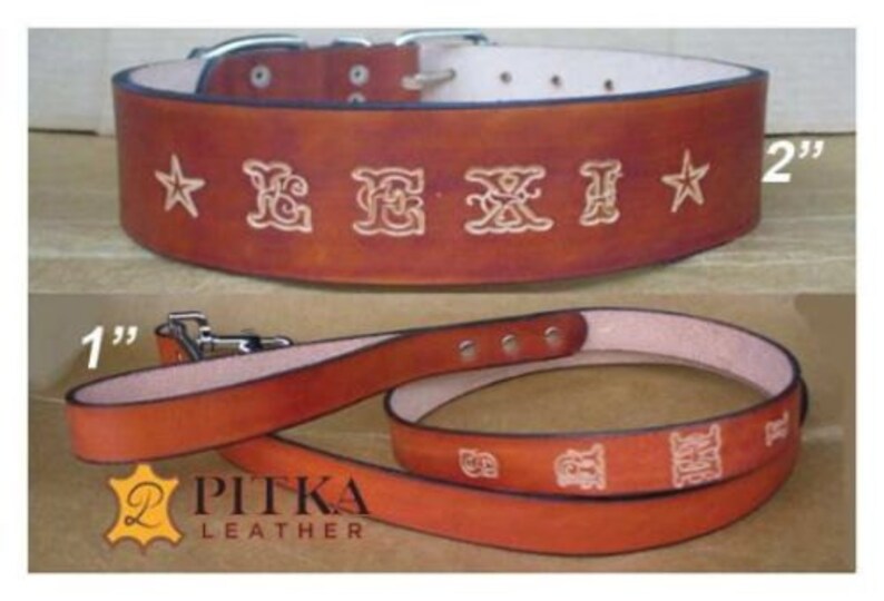 Leather Dog Collar and Leash Personalized Big Dog Collar Leash XXL Custom made Collar with Matching Leather Leash Free shipping in US image 5