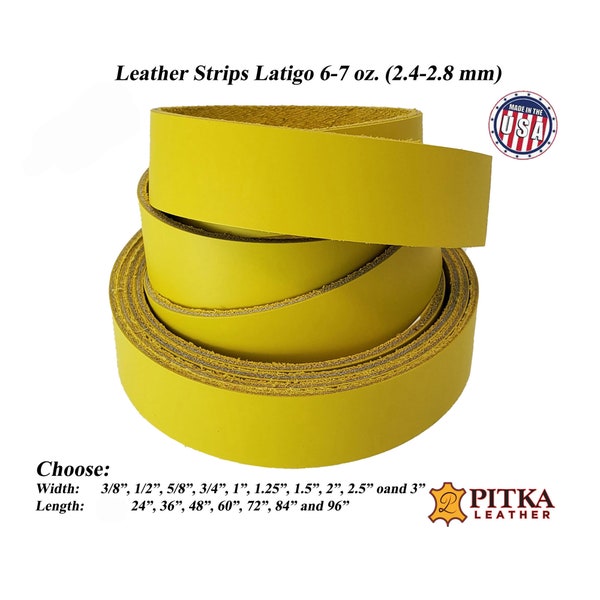 Yellow Leather Strips Latigo 6-7 oz (2.4-2.8 mm) - Great for Belts - Dog Collars-Leashes-Purse straps-Guitar Straps-Hat Bands -Pitka Leather
