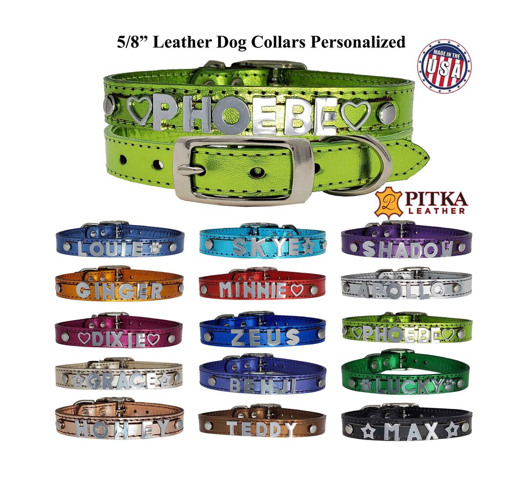 Personalized Dog Collars 5/8 in With Chrome Letters Metallic Etsy
