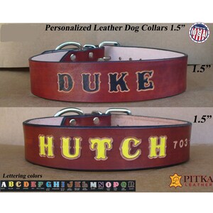 Quality Leather Dog Collars - Extra Large Collar for Big Dogs - Medium Brown Collars Personalized - Free shipping in US - Hand made in USA