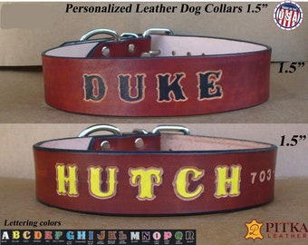 Quality Leather Dog Collars - Extra Large Collar for Big Dogs - Medium Brown Collars Personalized - Free shipping in US - Hand made in USA